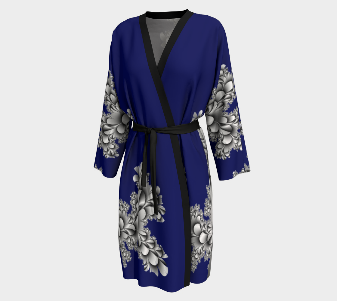 Blue Refined Silk Robe with bamboo trim