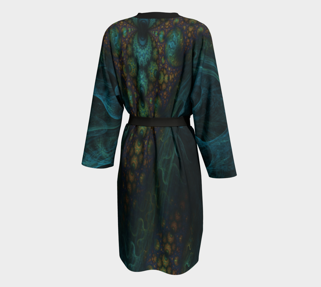 Green Blues Silk Robe with bamboo trim