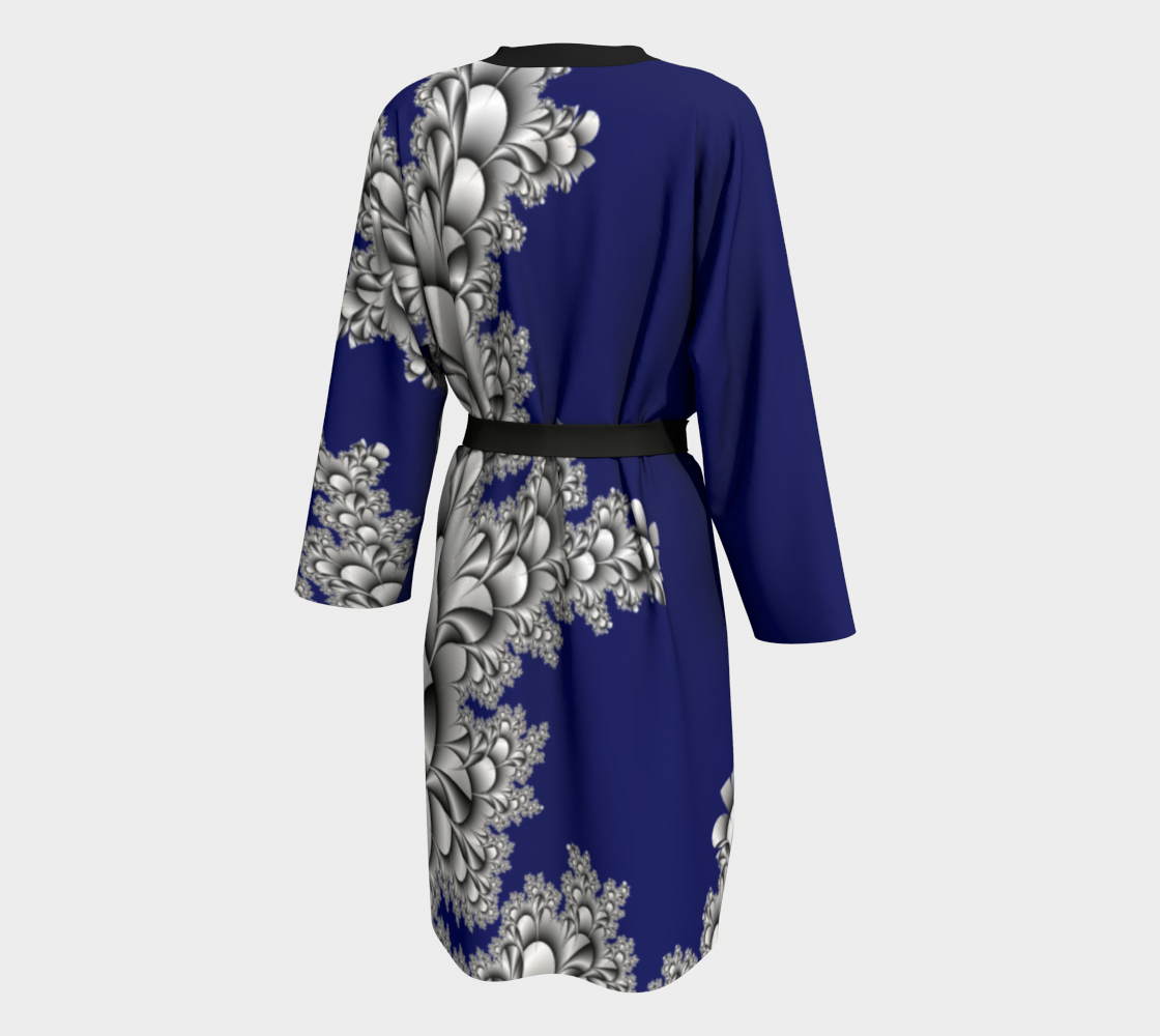 Blue Refined Silk Robe with bamboo trim