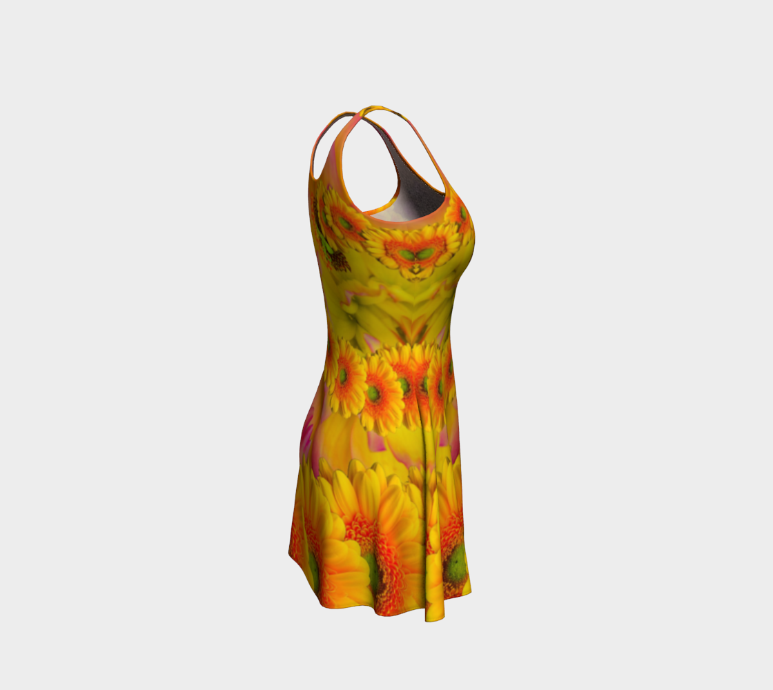 Fractal Sunflower Yellow Flare Dress