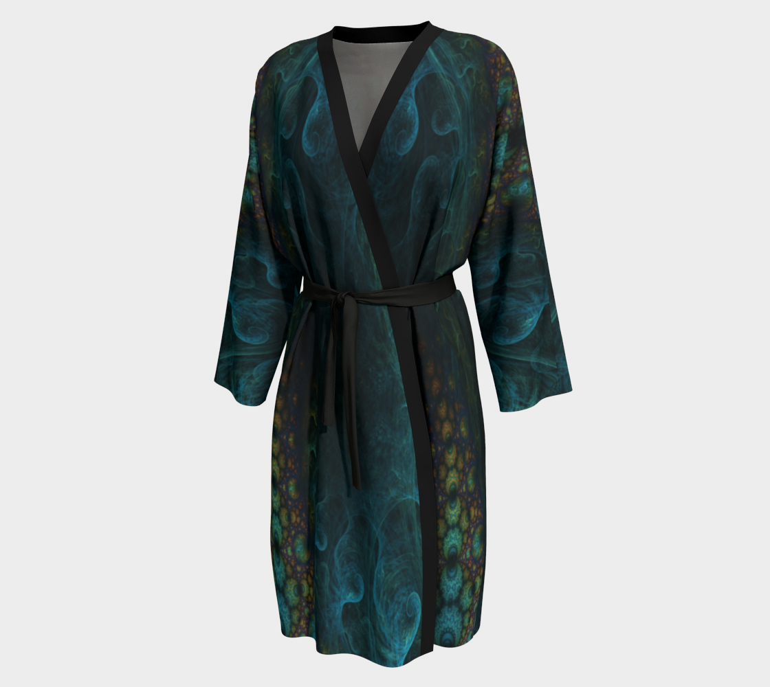 Green Blues Silk Robe with bamboo rayon trim