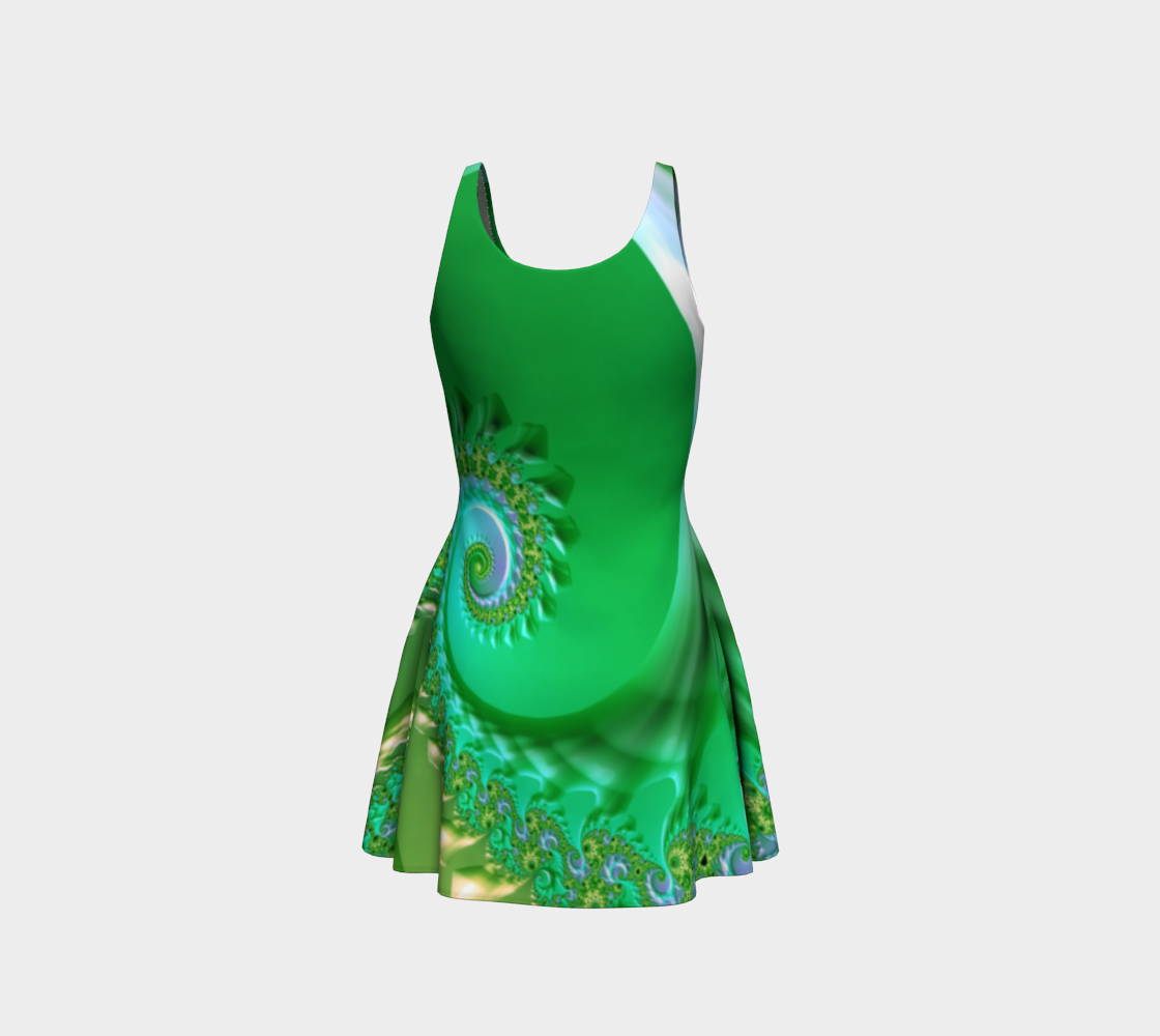 Fractal Green Spring Flare Dress