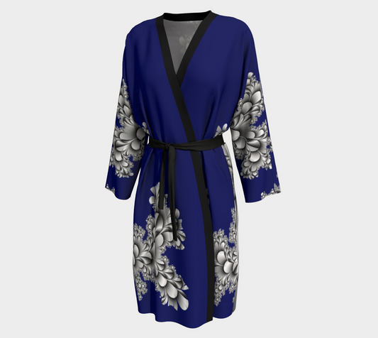 Blue Refined Silk Robe with bamboo trim