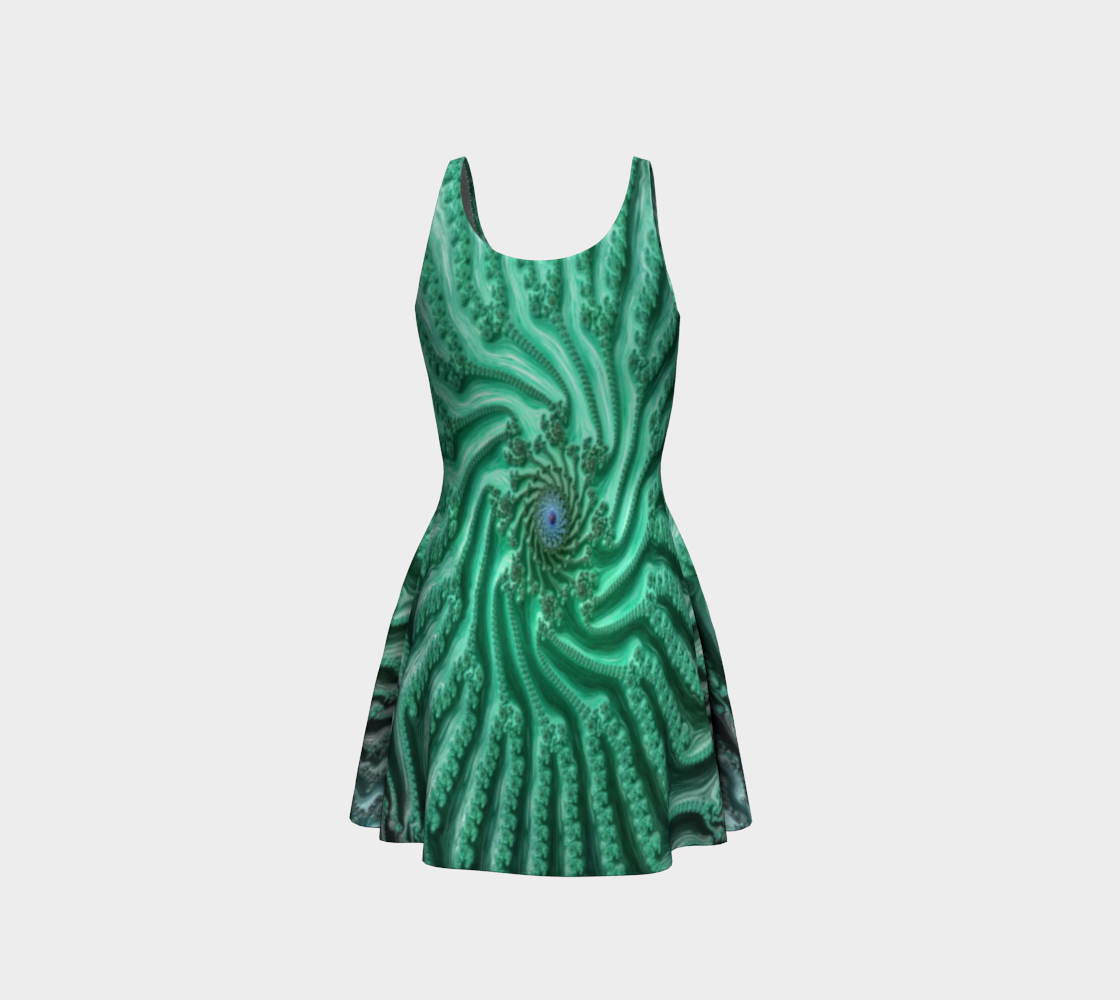 Fractal Aqua Spiral Flare Dress