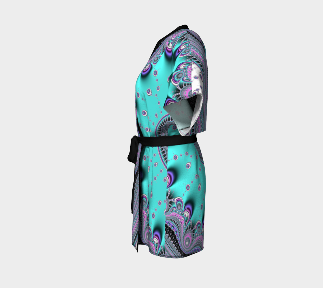 Aqua Life Silk Kimono Robe with bamboo fabric trim and belt by frACTalACTions