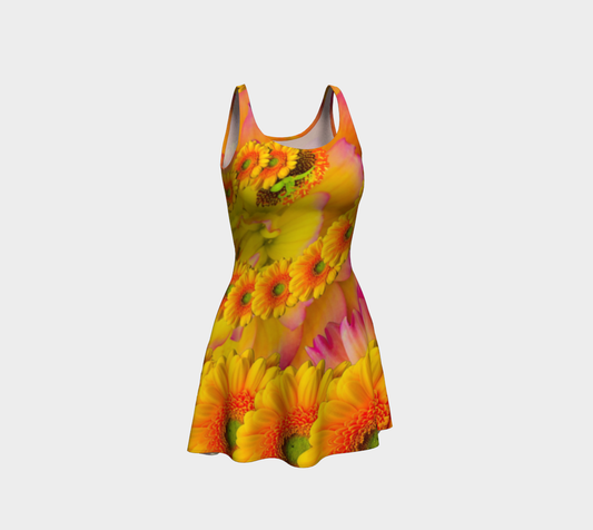 Fractal Sunflower Yellow Flare Dress
