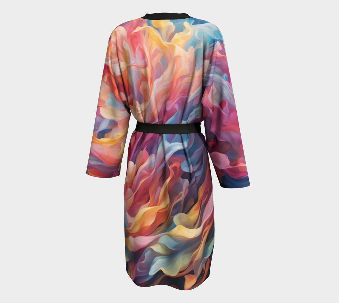 Coral Flare Silk Robe with bamboo trim