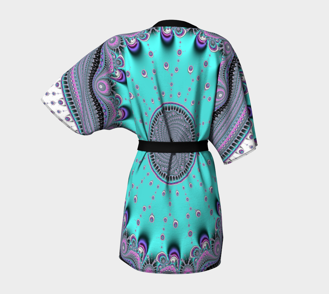 Aqua Life Silk Kimono Robe with bamboo fabric trim and belt by frACTalACTions