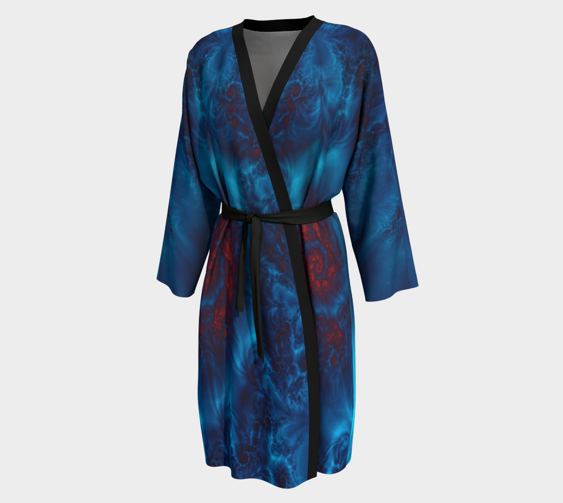 Blue Wine Silk Robe with bamboo trim