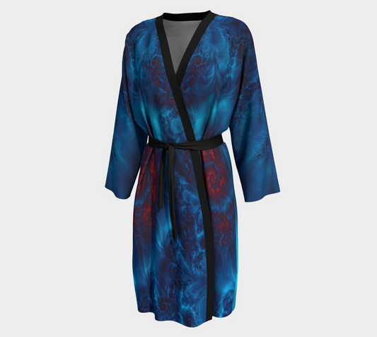 Blue Wine Silk Robe with bamboo trim