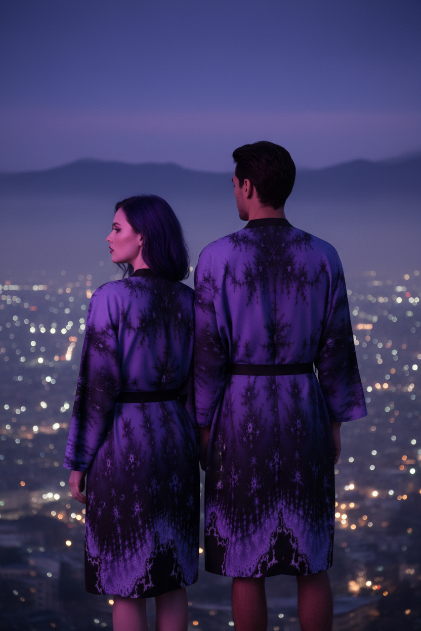 Midnight Purple Custom Silk Kimono Dressing Gown Robe by frACTalACTions brand