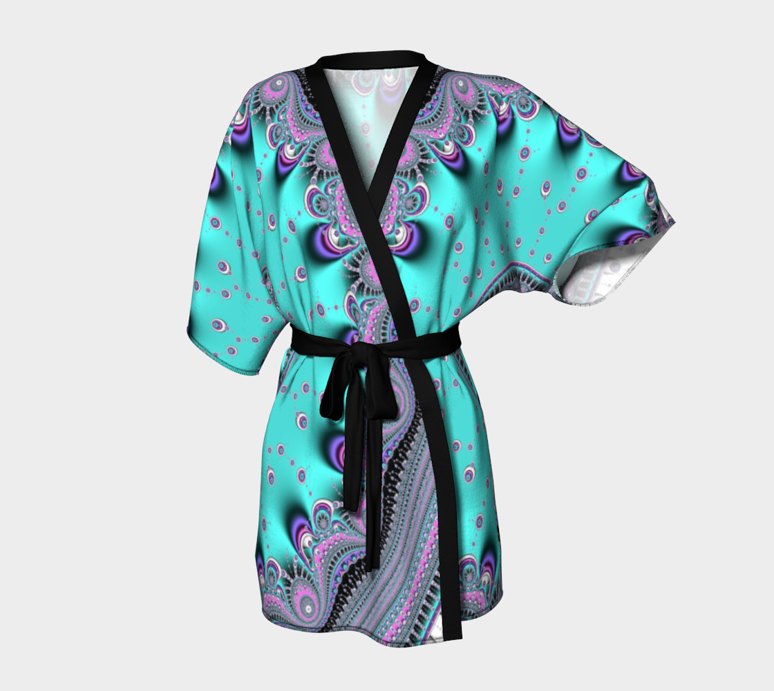 Aqua Life Silk Kimono Robe with bamboo fabric trim and belt by frACTalACTions
