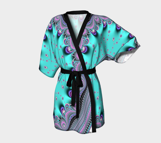 Aqua Life Silk Kimono Robe with bamboo fabric trim and belt by frACTalACTions