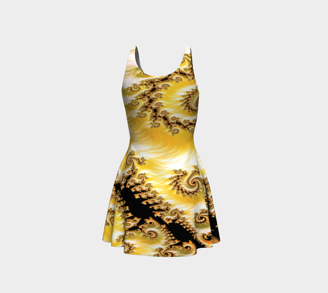 Yellow Satin Fractal Flare Dress