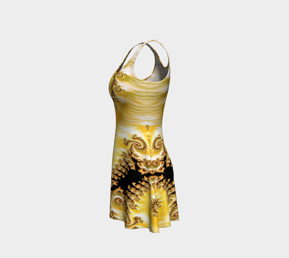Yellow Satin Fractal Flare Dress