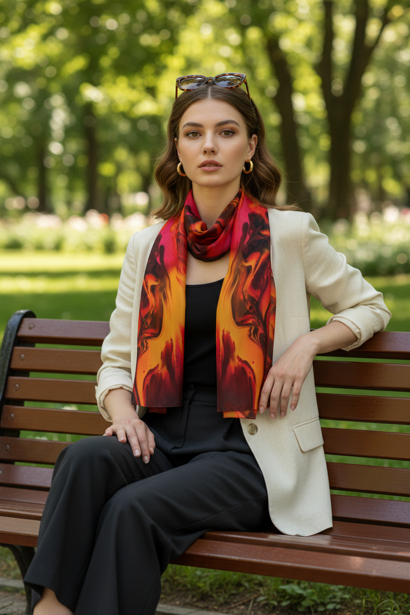 Red Flame Silk Scarf