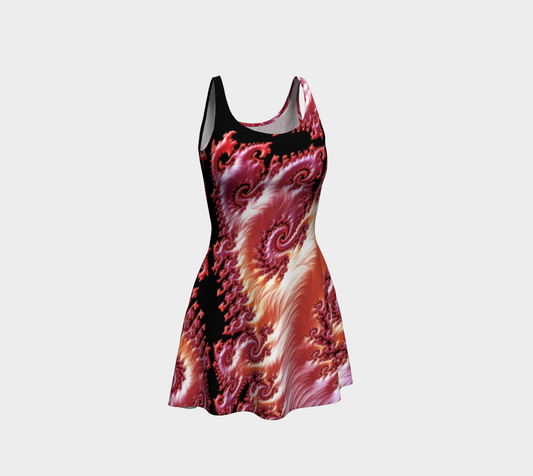 Fractal Pink Satin Flare Dress