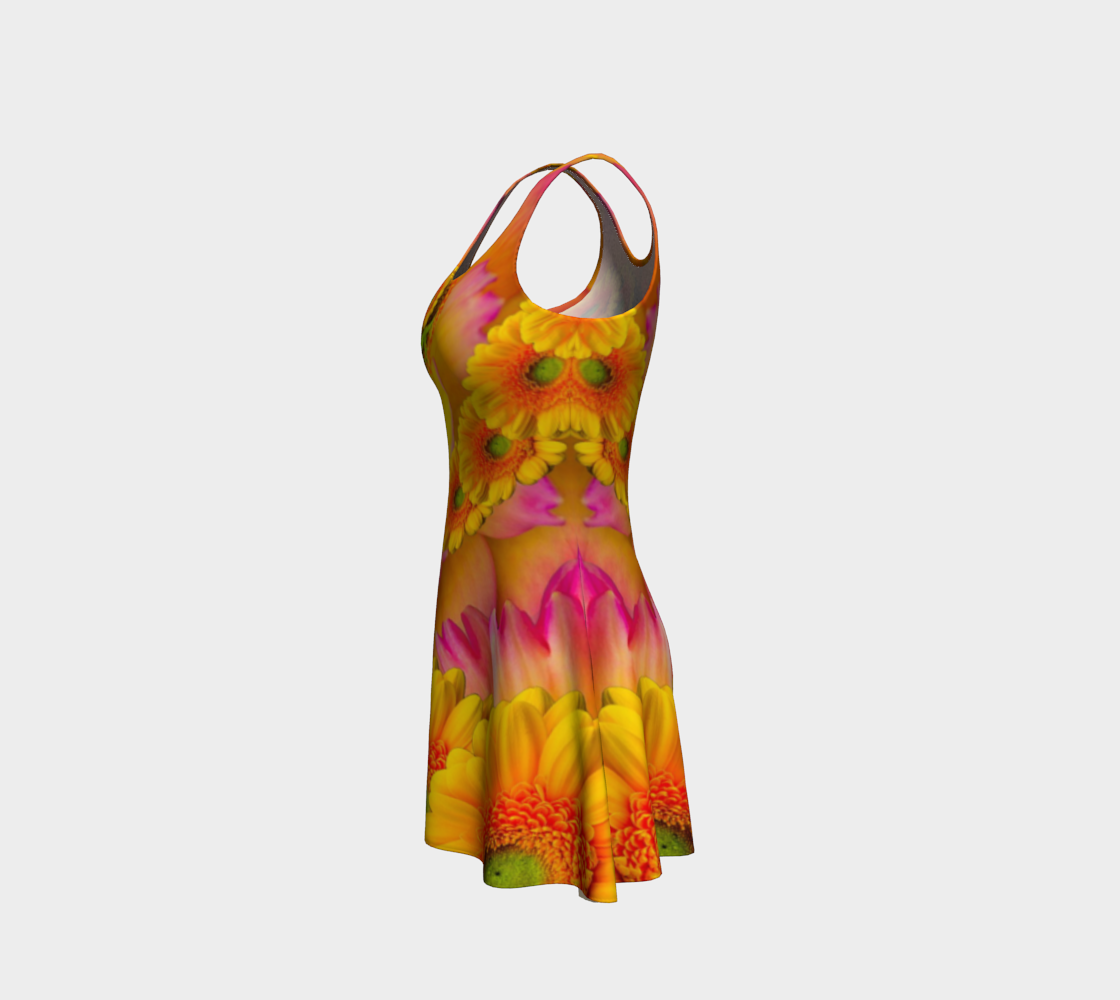 Fractal Sunflower Yellow Flare Dress
