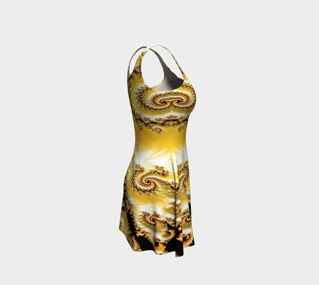 Yellow Satin Fractal Flare Dress
