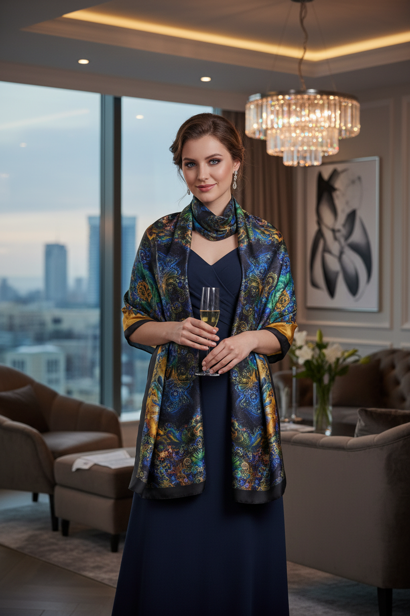 Blue Green Silk Scarf