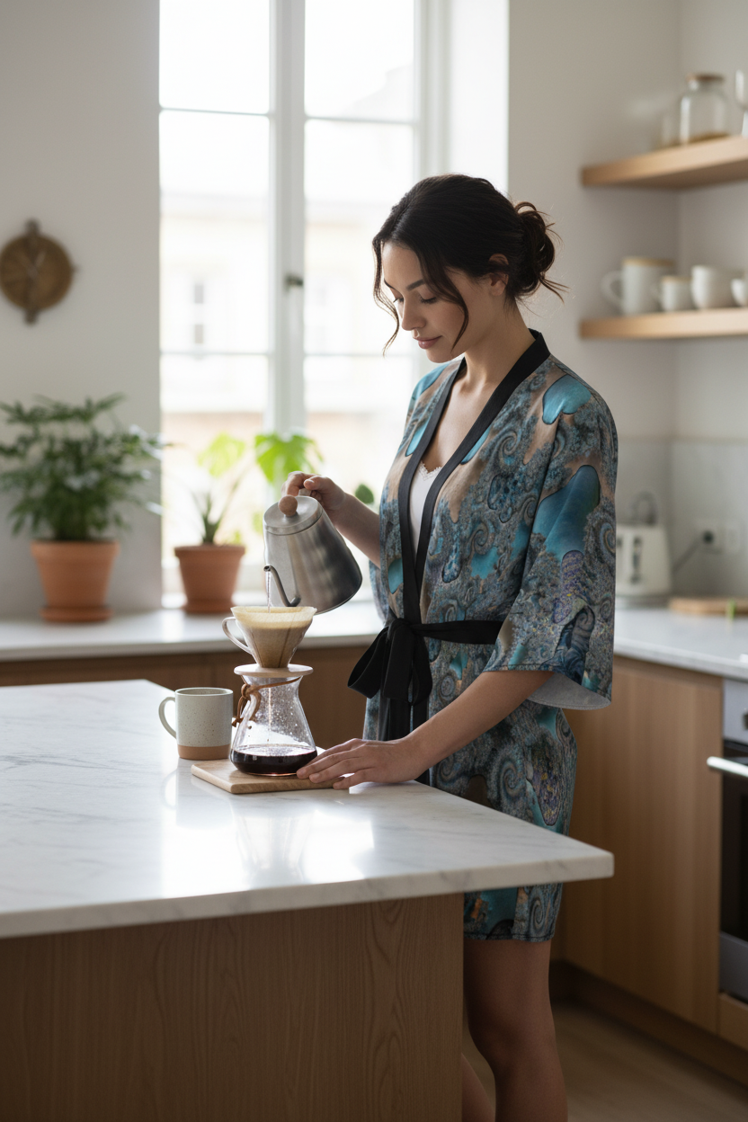 Blue Tan Sand Silk Kimono