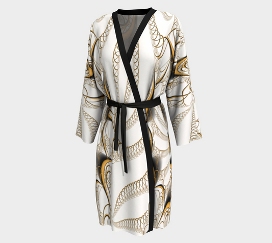 Gold Ease Custom Silk Peignoir Robe with bamboo trim and belt by frACTalACTions