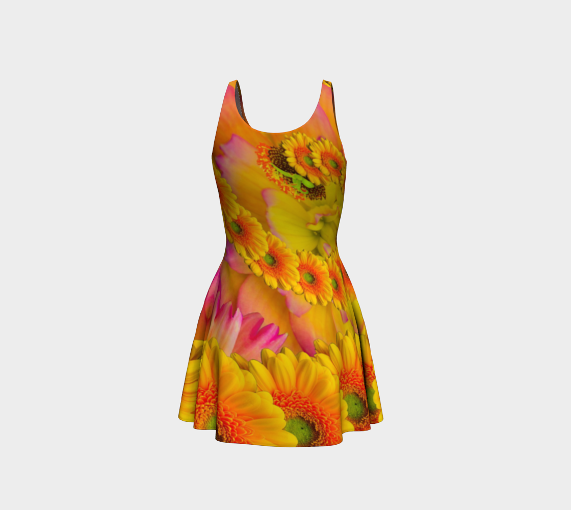 Fractal Sunflower Yellow Flare Dress