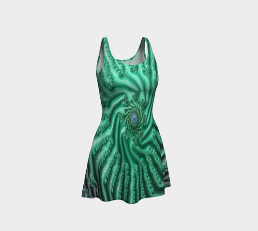 Fractal Aqua Spiral Flare Dress