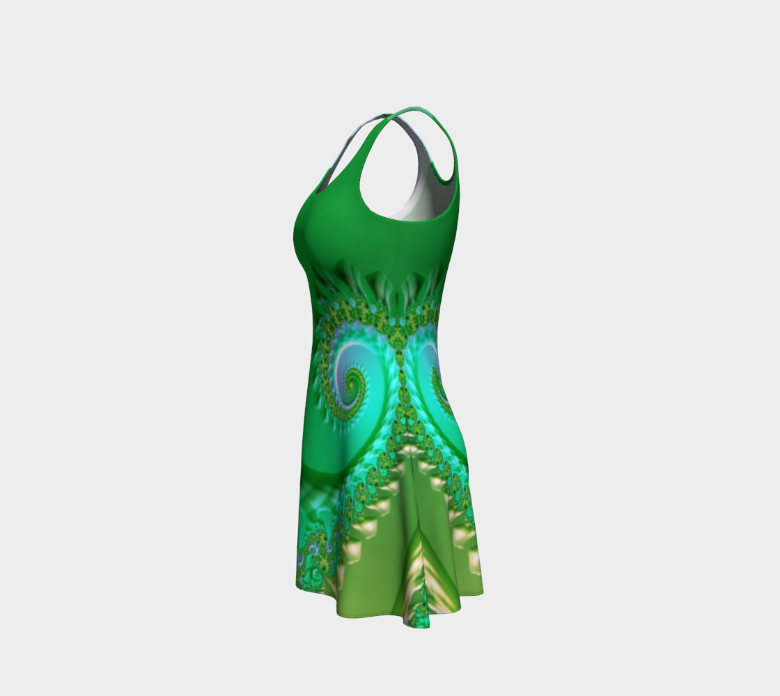 Fractal Green Spring Flare Dress