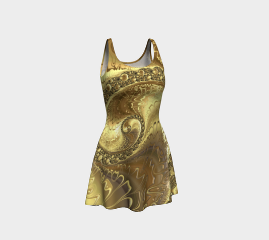 Fractal Gold Spring Flare Dress