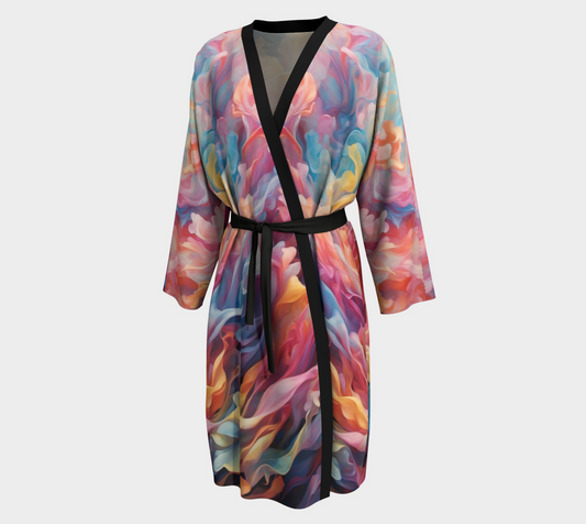 Coral Flare Silk Robe with bamboo trim