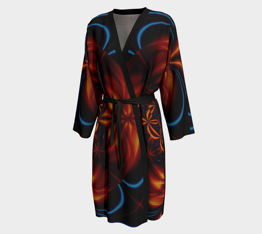 Orange Halo Silk Robe with bamboo trim