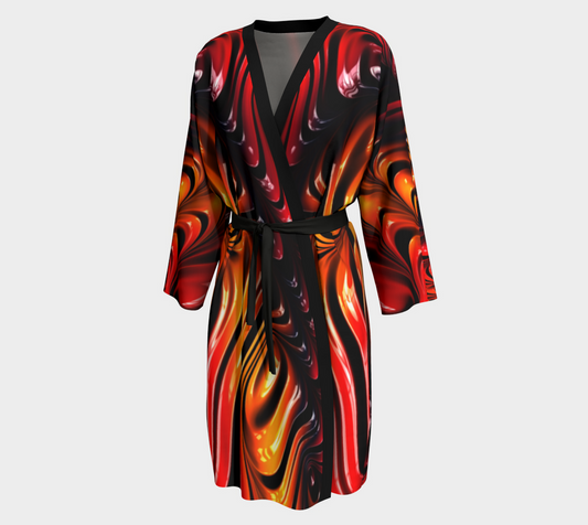Red Siren Night Silk Robe with bamboo trim
