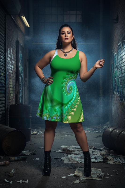 Fractal Green Spring Flare - curvy Latina