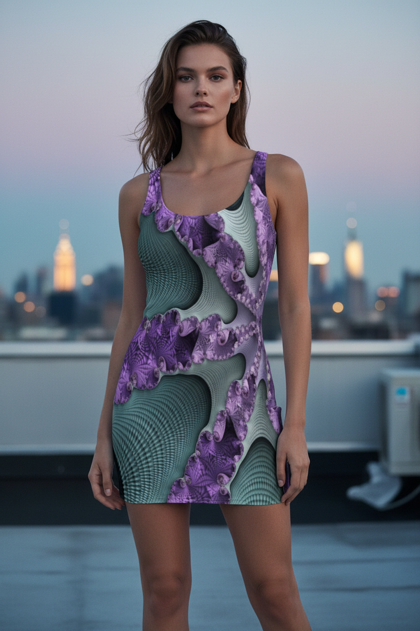 Fractal Lav Aqua Spiral Bodycon Dress