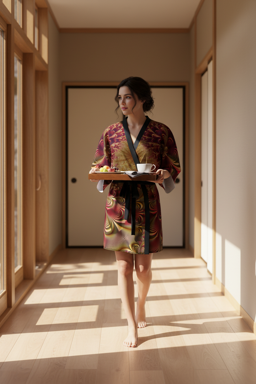 Golden Red Silk Twill Kimono