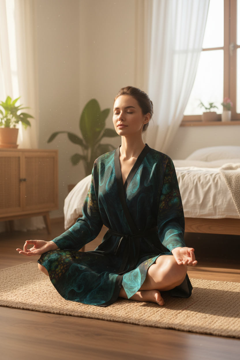Green Blues Silk Robe