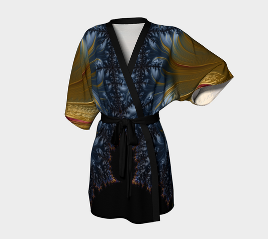 EVE BLUE SILK TWILL KIMONO ROBE BY FrACTal ACTions