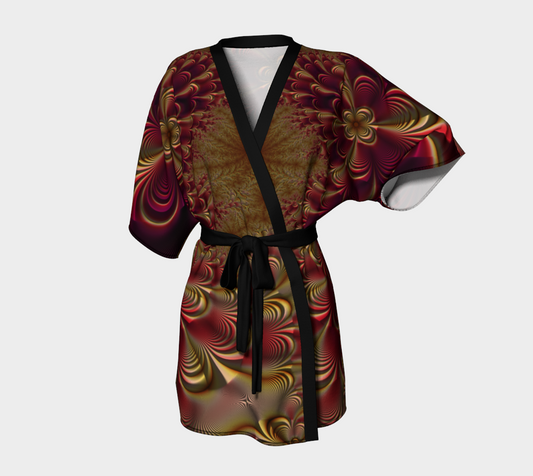 GOLDEN RED SILK TWILL KIMONO ROBE