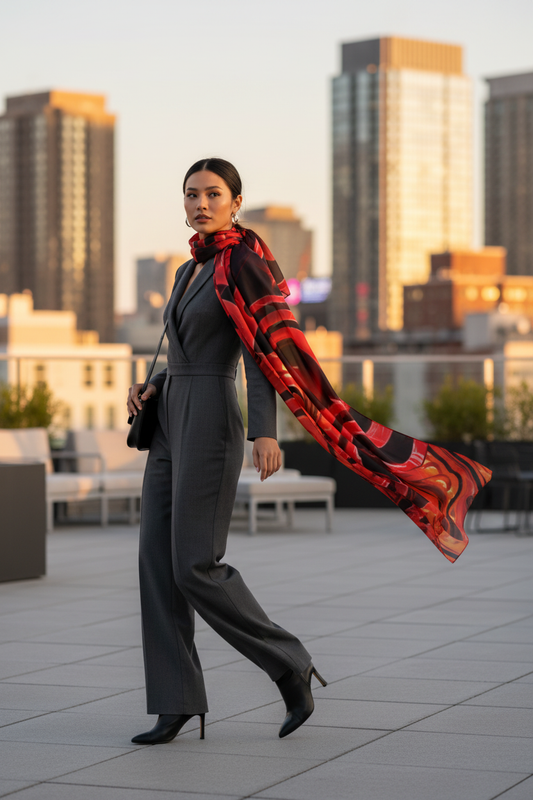 Red Black Silk Scarf